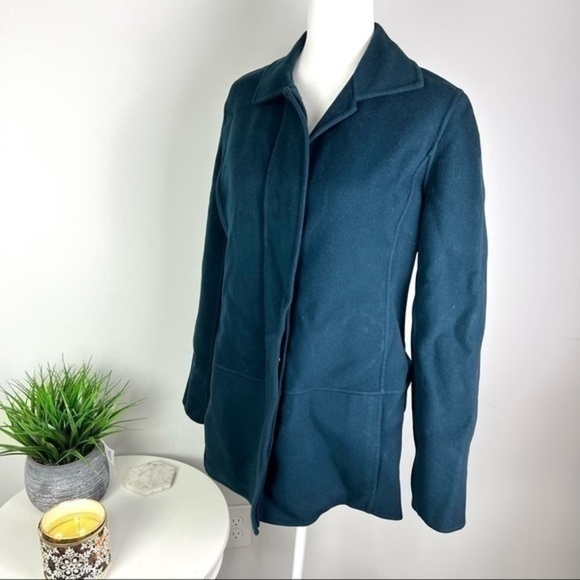 Linda Allard Ellen Tracy Womens Jacket Coat Green Buttons Pockets 100% Wool 12 - Picture 1 of 9